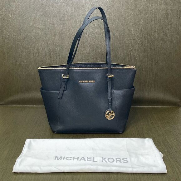 Michael Kors Charlotte Large Saffiano Leather Top-Zip Tote Purse Gold Hardware - Picture 1 of 16